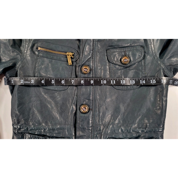 John Varvatos X Converse Leather Bomber Jacket Dark Green/Blue Womens S VTG Y2K - Picture 7 of 12